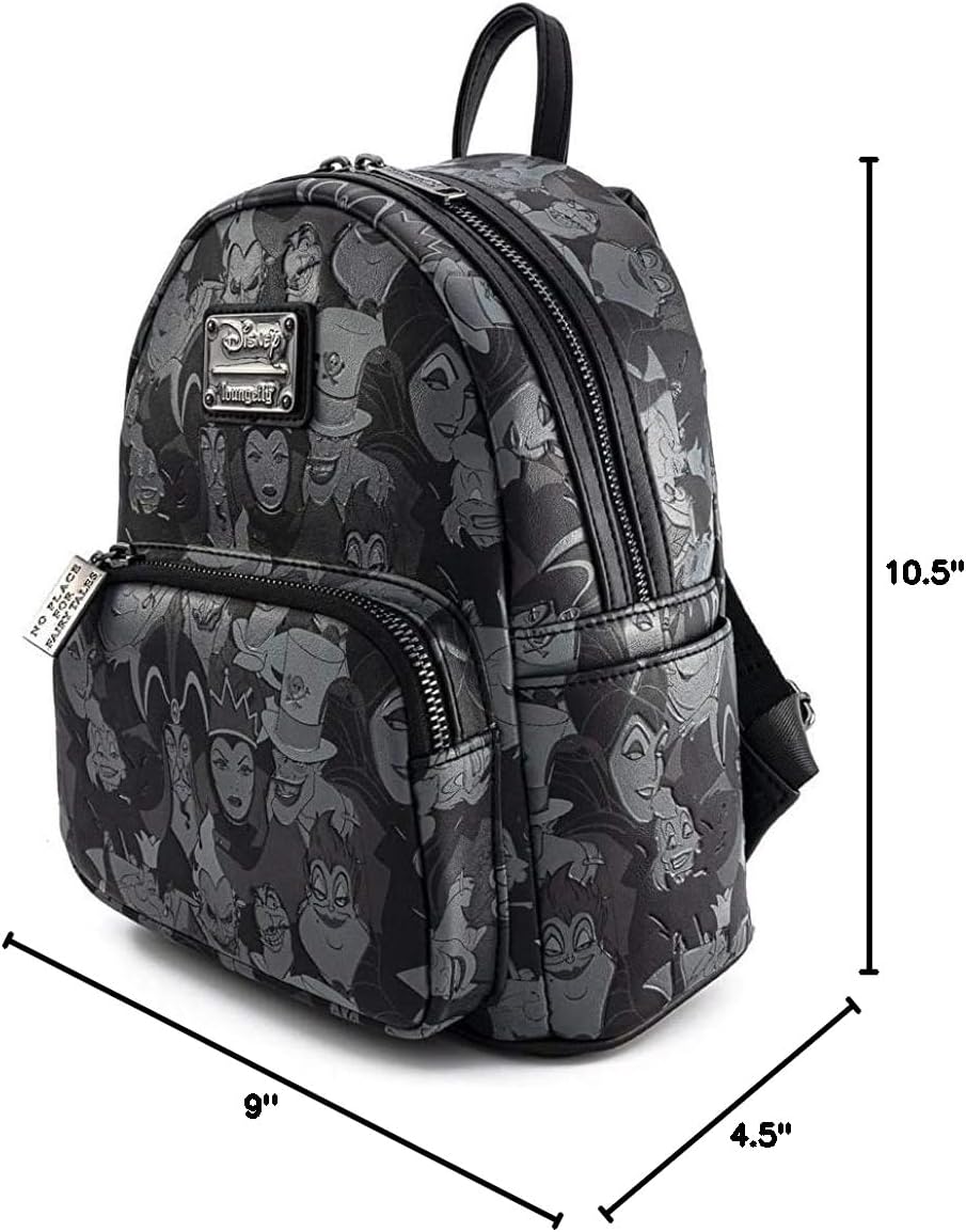 Loungefly Disney Villains Debossed All Over Print Womens Double Strap Shoulder Bag Backpack