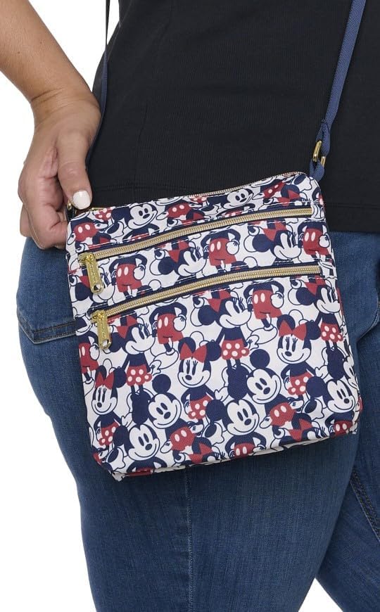 Loungefly Mickey and Minnie Mouse Crossbody Purse Women's Passport Bag Navy Nylon