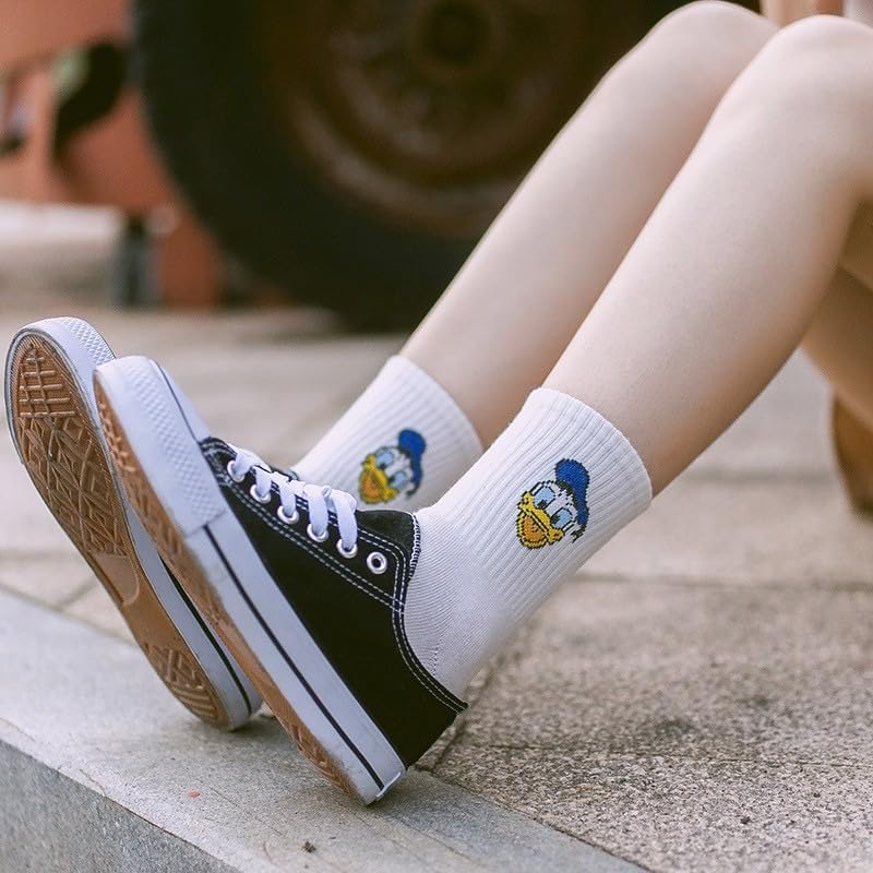 Animation Character Women Crew Socks 5 Pairs, Character Cartoon Series Collection Women's Original Socks One Size 5-8