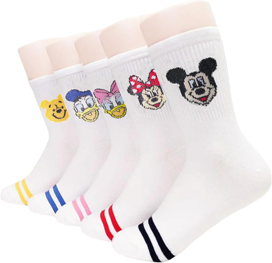 Animation Character Women Crew Socks 5 Pairs, Character Cartoon Series Collection Women's Original Socks One Size 5-8