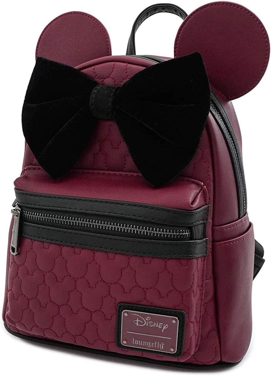 Loungefly Minnie Mouse Maroon Quilted Womens Double Strap Shoulder Bag Backpack