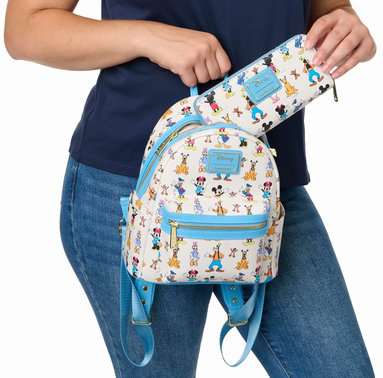 Loungefly Disney Women's Mini Backpack Mickey Minnie Mouse Forward Backward Blue