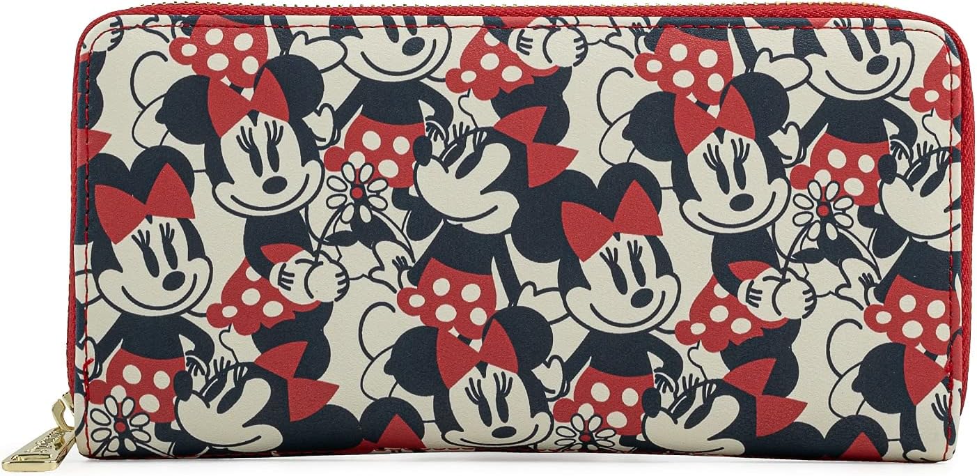Loungefly Disney Mickey & Minnie Mouse Wallet Zip Around Clutch Faux Leather