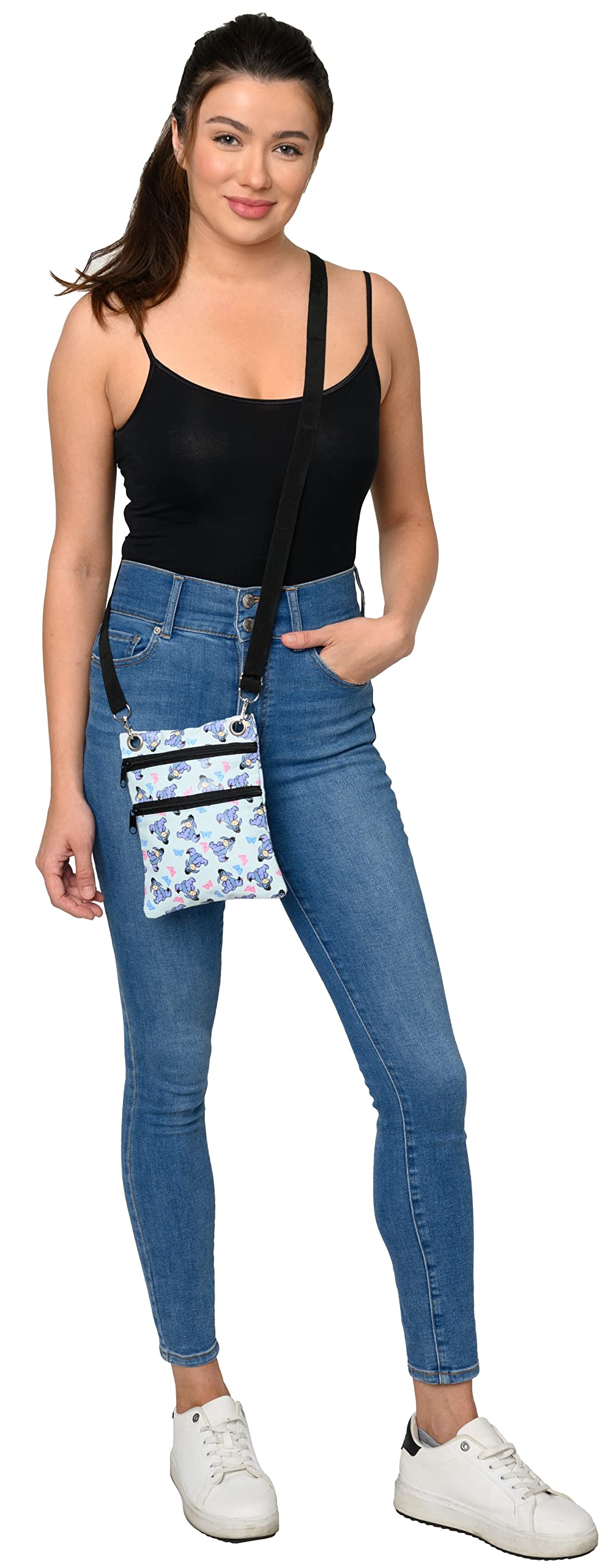 Disney Passport Bag Crossbody Travel Mickey Minnie Eeyore Stitch Cheshire All Over Print