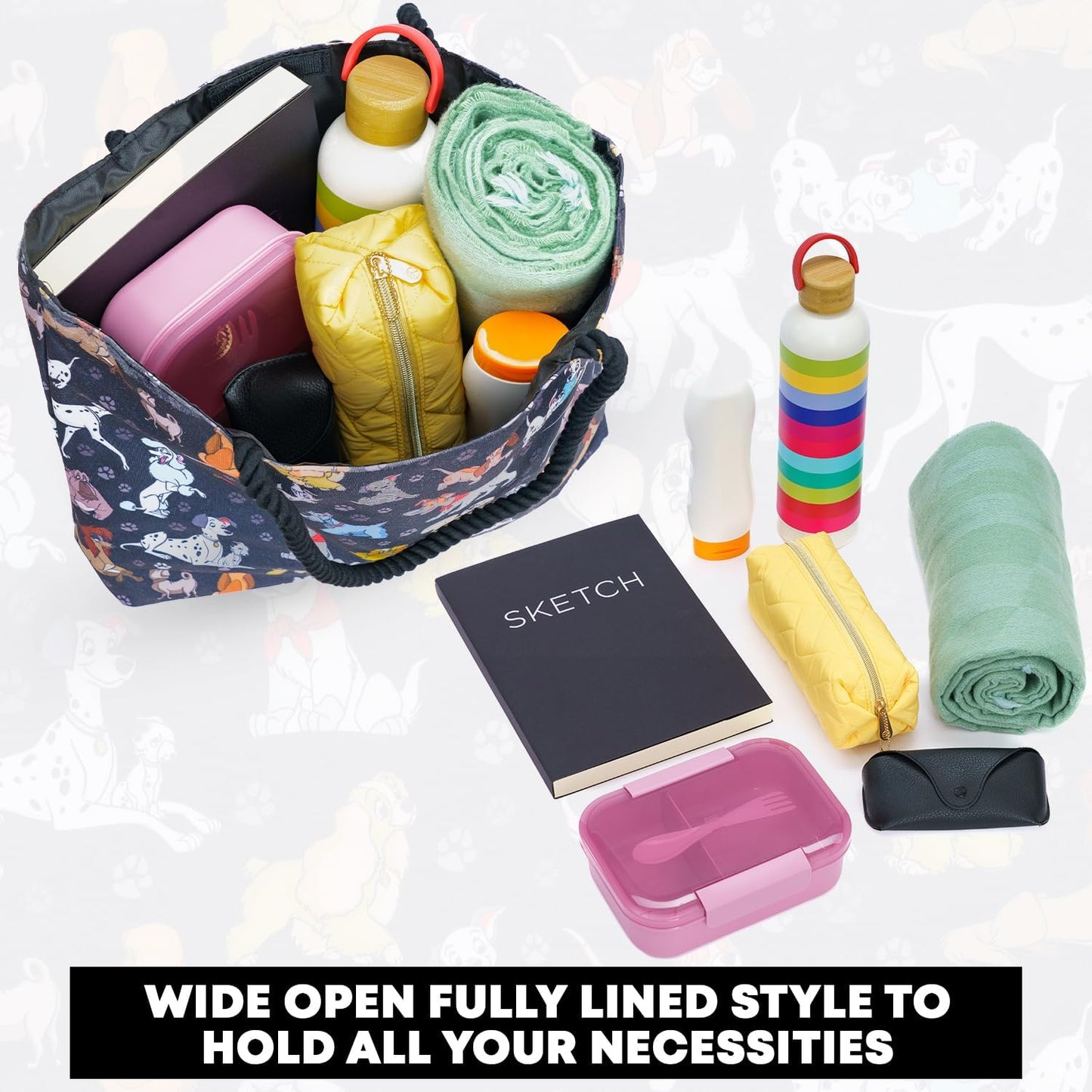 Disney Dogs Tote Bag for Women, 101 Dalmatians Lady and Tramp Print Large Canvas Purse, Disney Work Tote Big Bag,