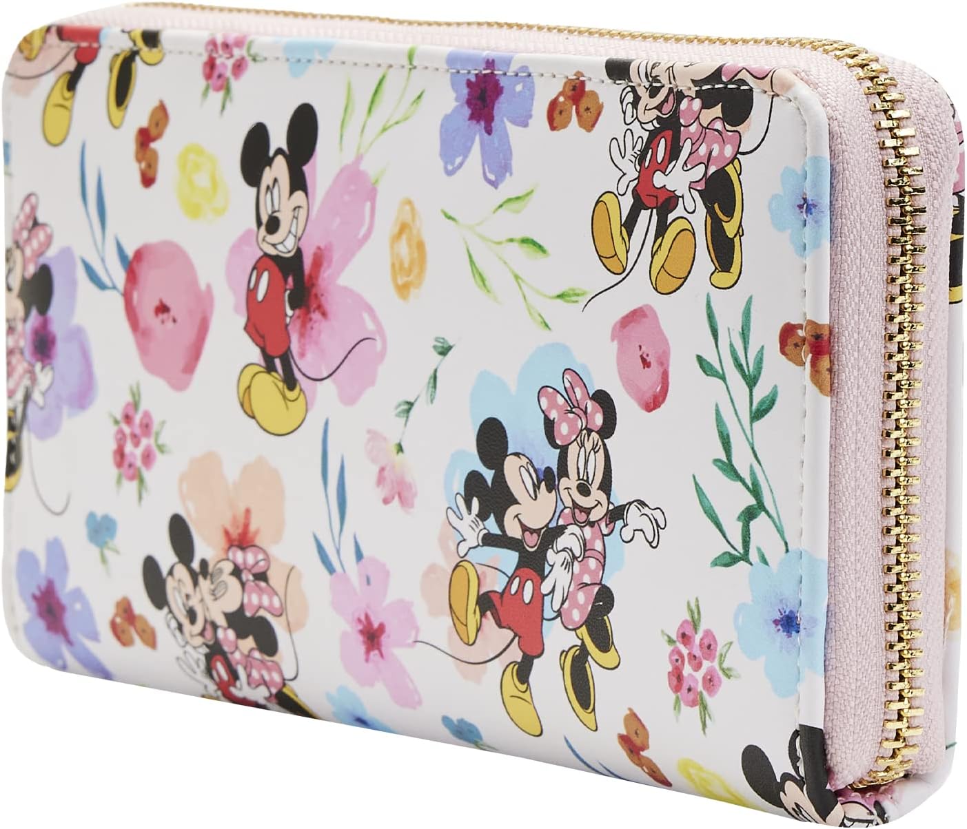 Loungefly Disney Mickey Minnie Mouse Wallet Zip Clutch AOP Floral Saffiano Faux Leather