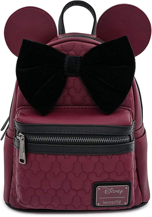 Loungefly Minnie Mouse Maroon Quilted Womens Double Strap Shoulder Bag Backpack