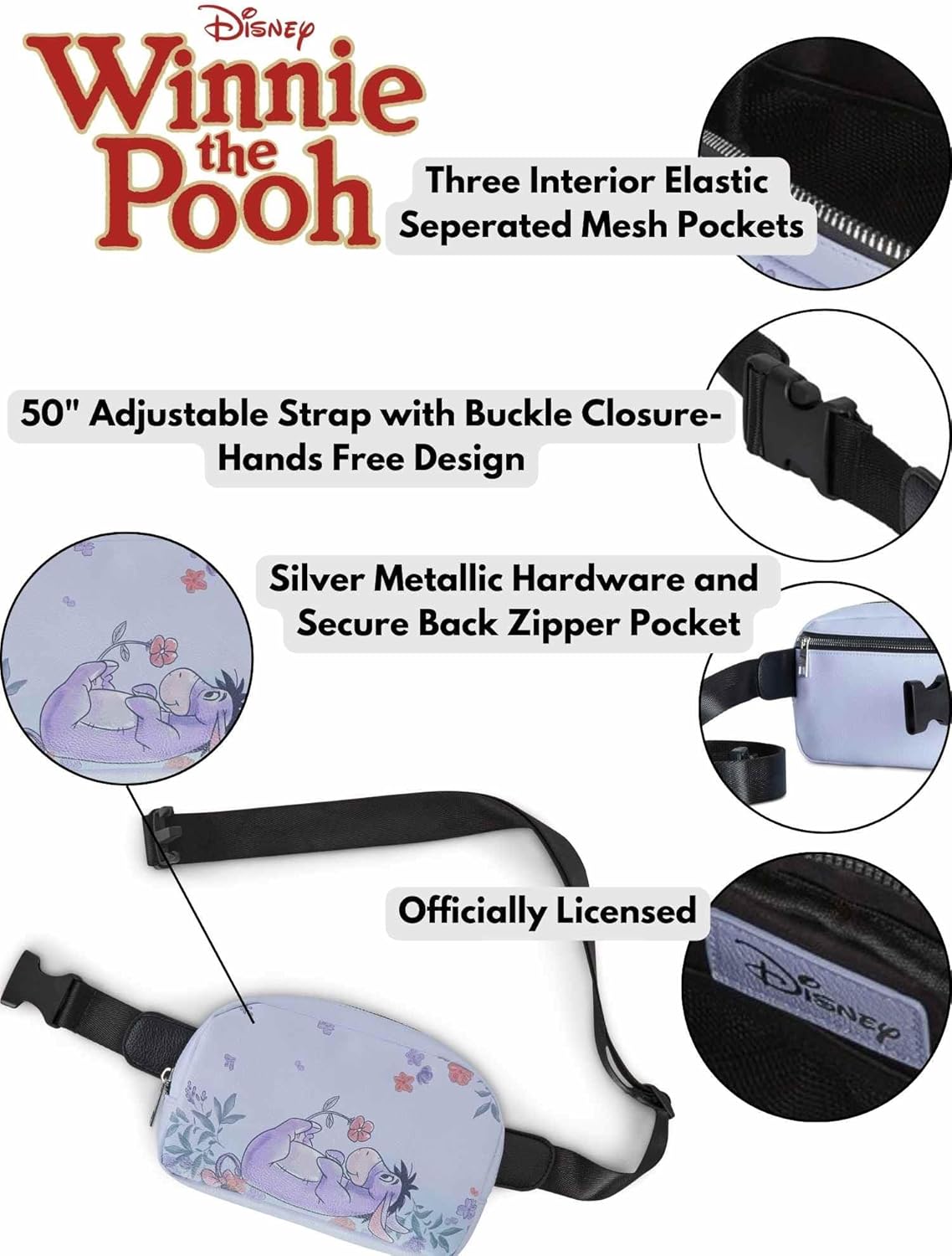 Womens Disney Belt Bag Crossbody Fanny Pack Waist Bag (Pooh White)