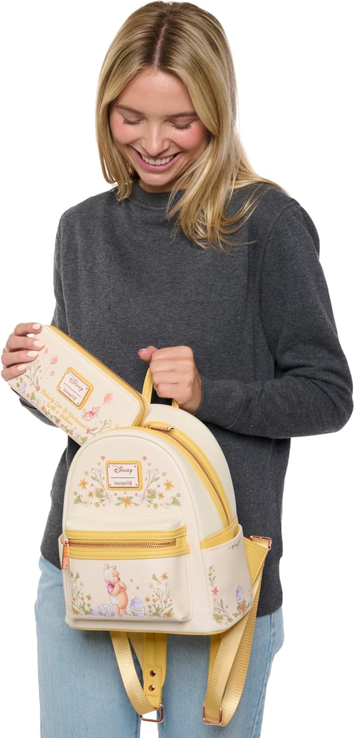 Loungefly Mini Backpack Handbag Floral Balloon Print Shoulder Bag (Yellow, Pooh)