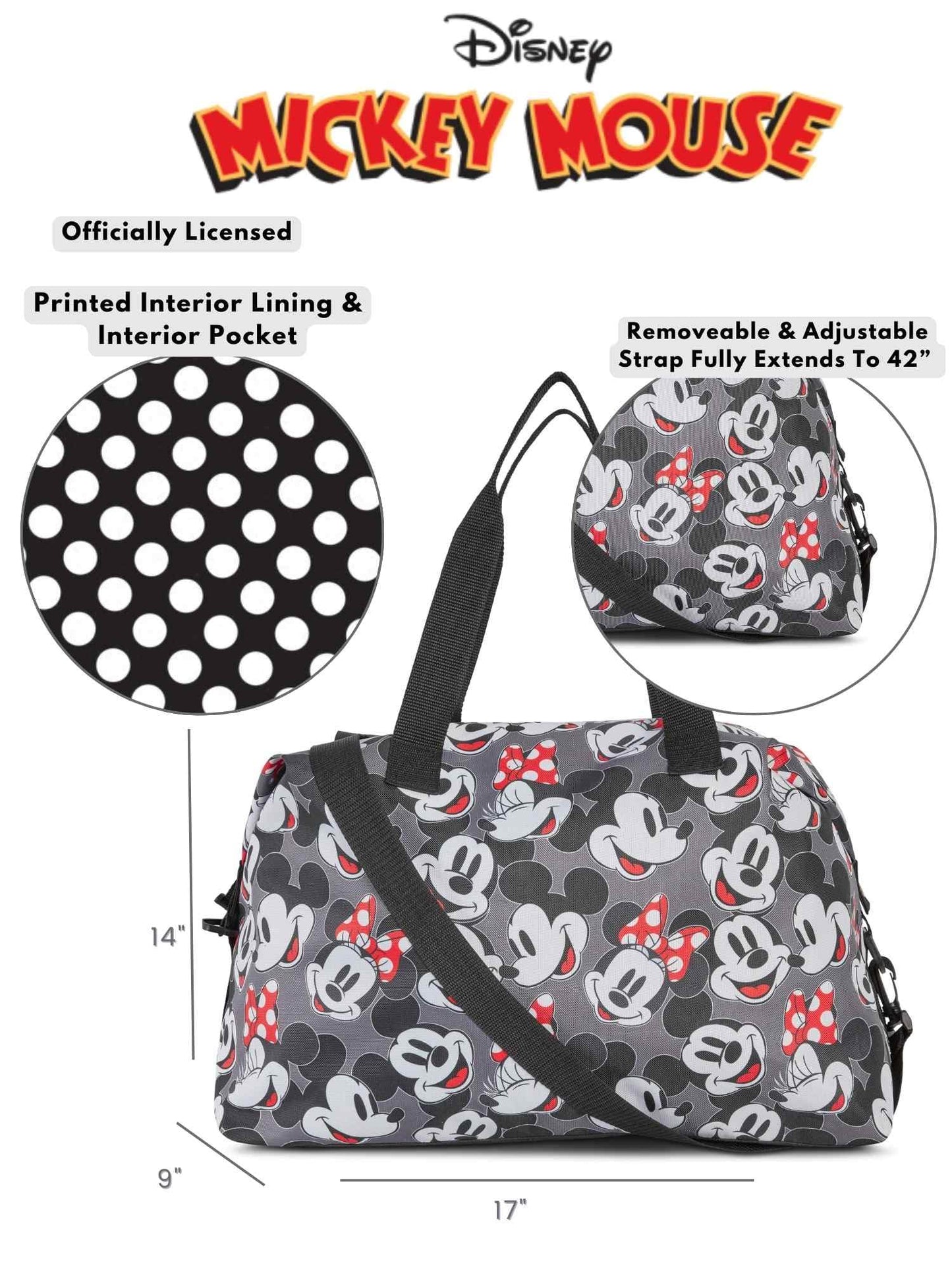 Disney Tote Duffel Bag Mickey Mouse Friends All Over Print Weekender Travel