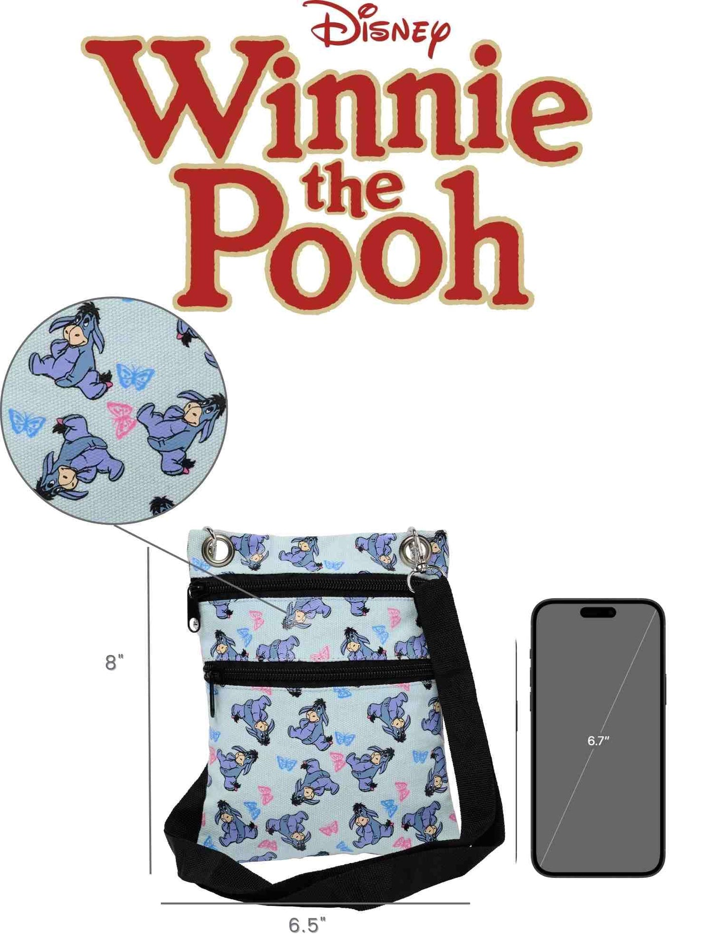 Disney Passport Bag Crossbody Travel Mickey Minnie Eeyore Stitch Cheshire All Over Print