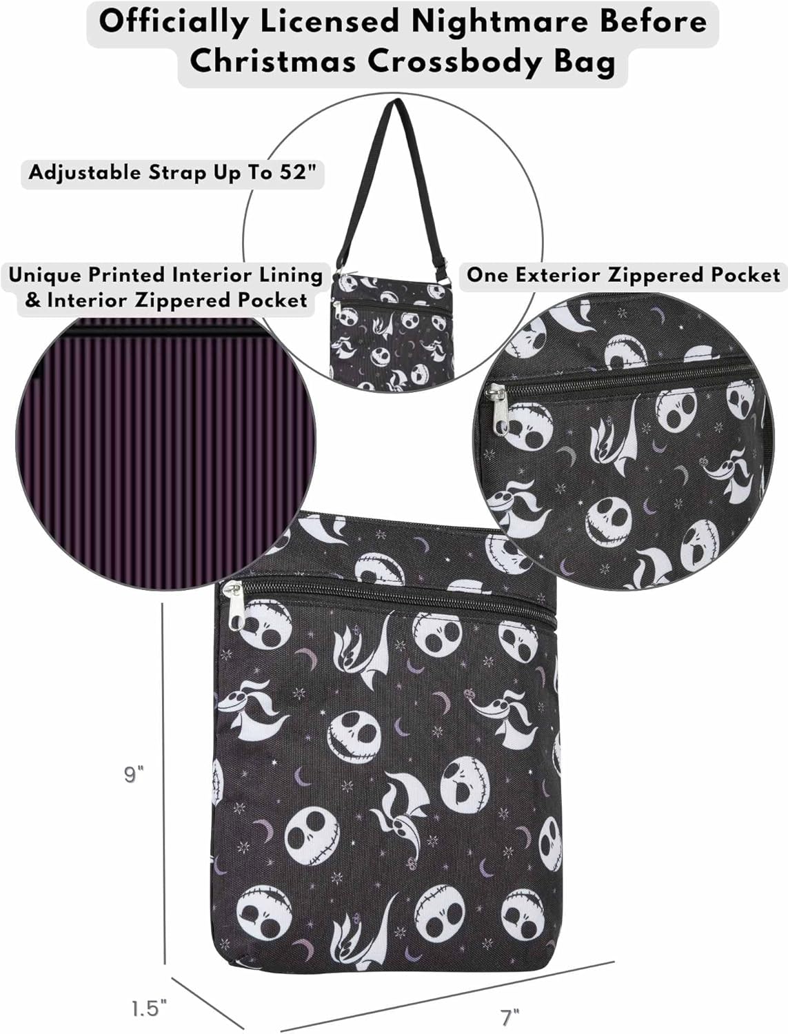 Disney Women Crossbody Bag Nightmare Before Christmas Jack Skellington AOP Sling