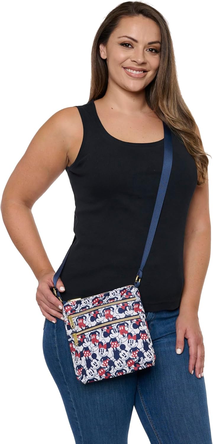 Loungefly Mickey and Minnie Mouse Crossbody Purse Women's Passport Bag Navy Nylon