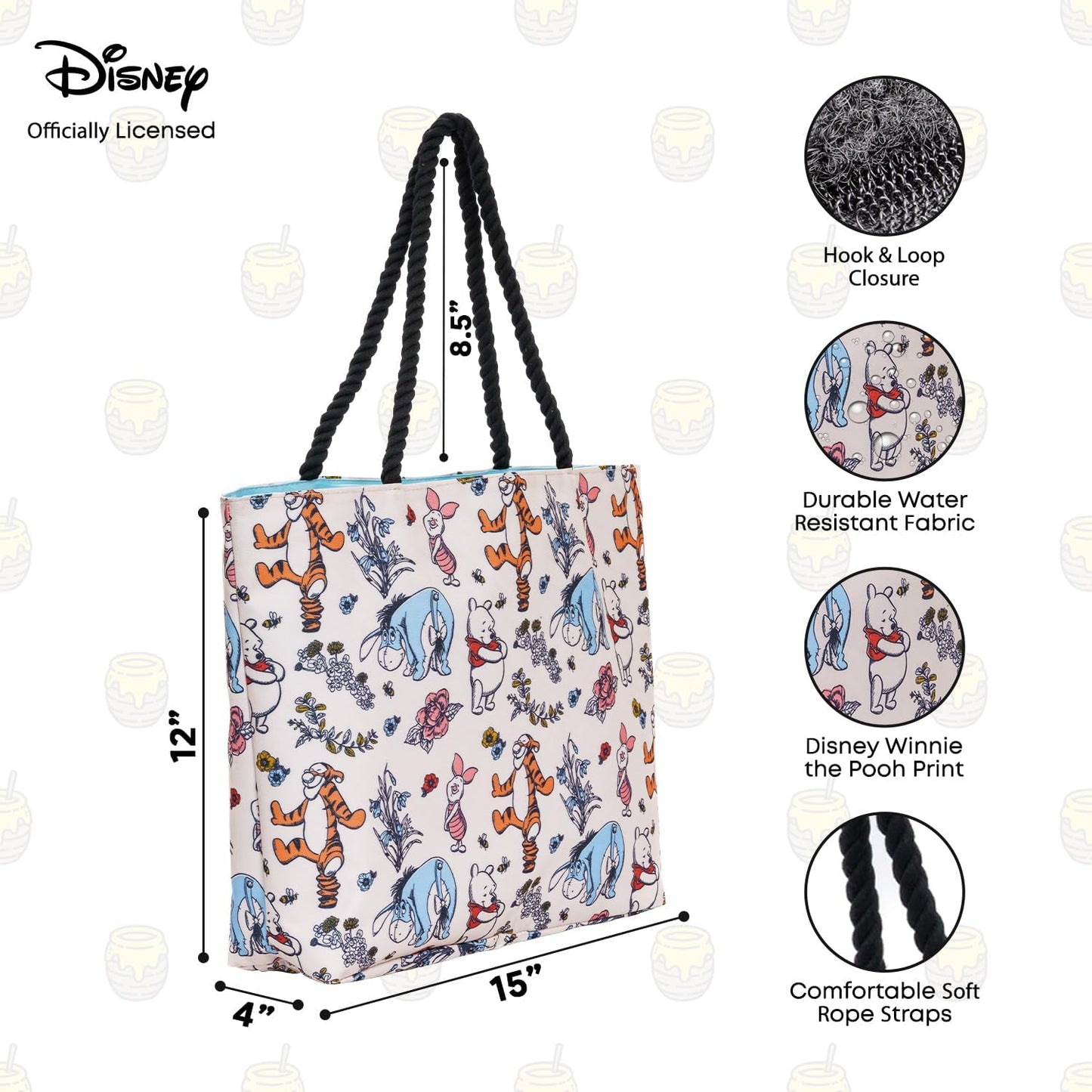 Disney Winnie the Pooh Tote Women Eeyore Piglet Tigger Floral Print Shoulder Bag
