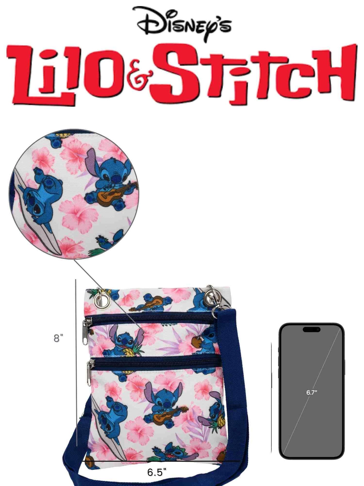 Disney Passport Bag Crossbody Travel Mickey Minnie Eeyore Stitch Cheshire All Over Print