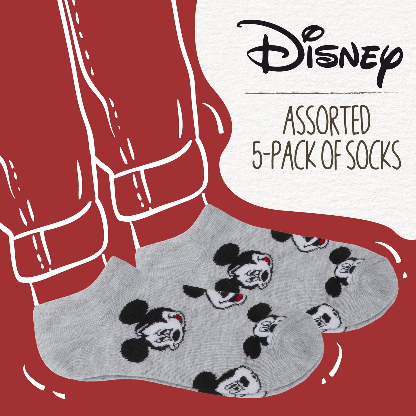 Disney Women's Mickey Mouse 5 Pack No Show Socks