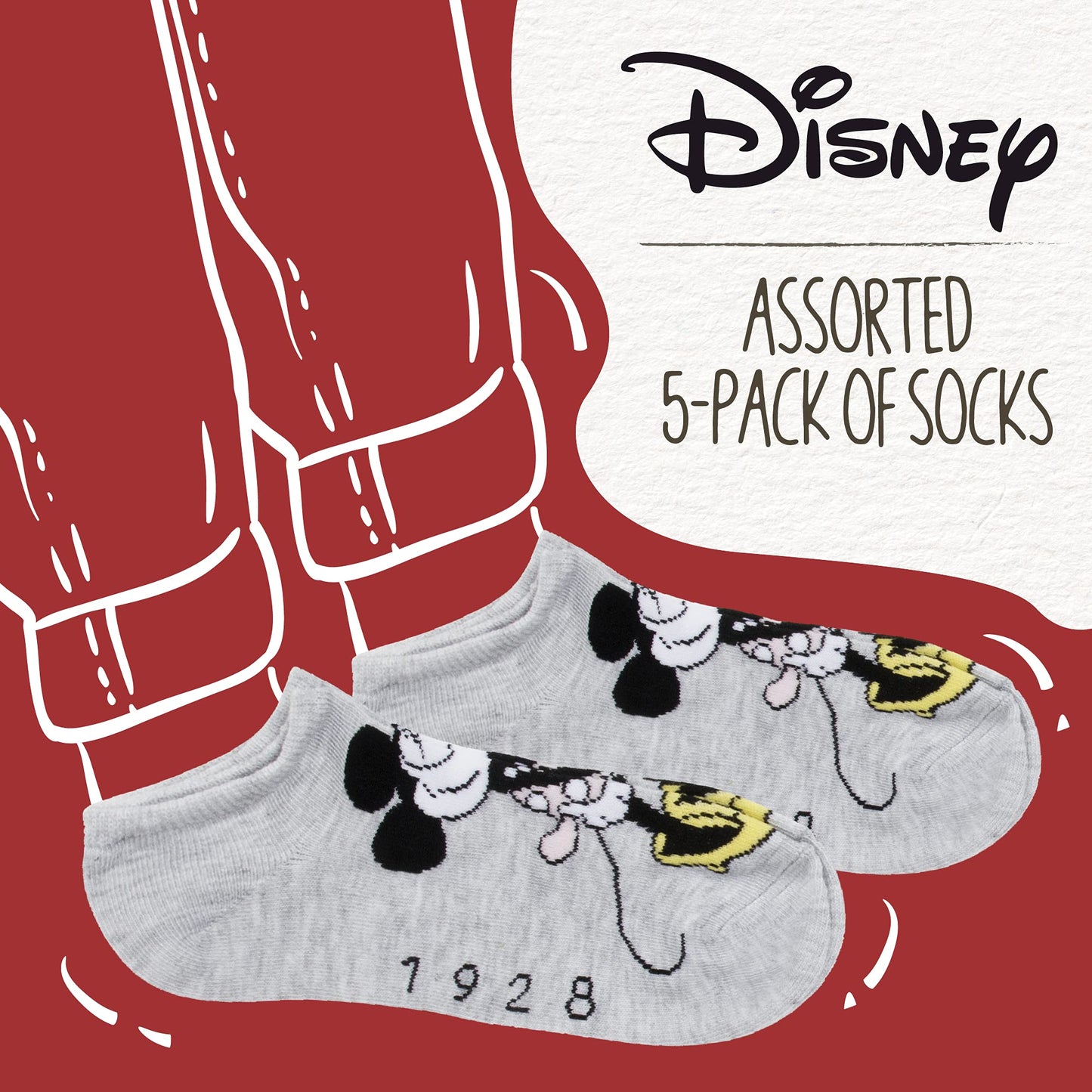 Disney Women's Mickey Mouse 5 Pack No Show Socks