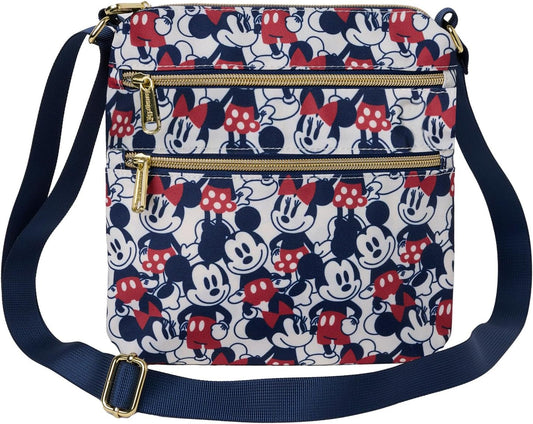 Loungefly Mickey and Minnie Mouse Crossbody Purse Women's Passport Bag Navy Nylon