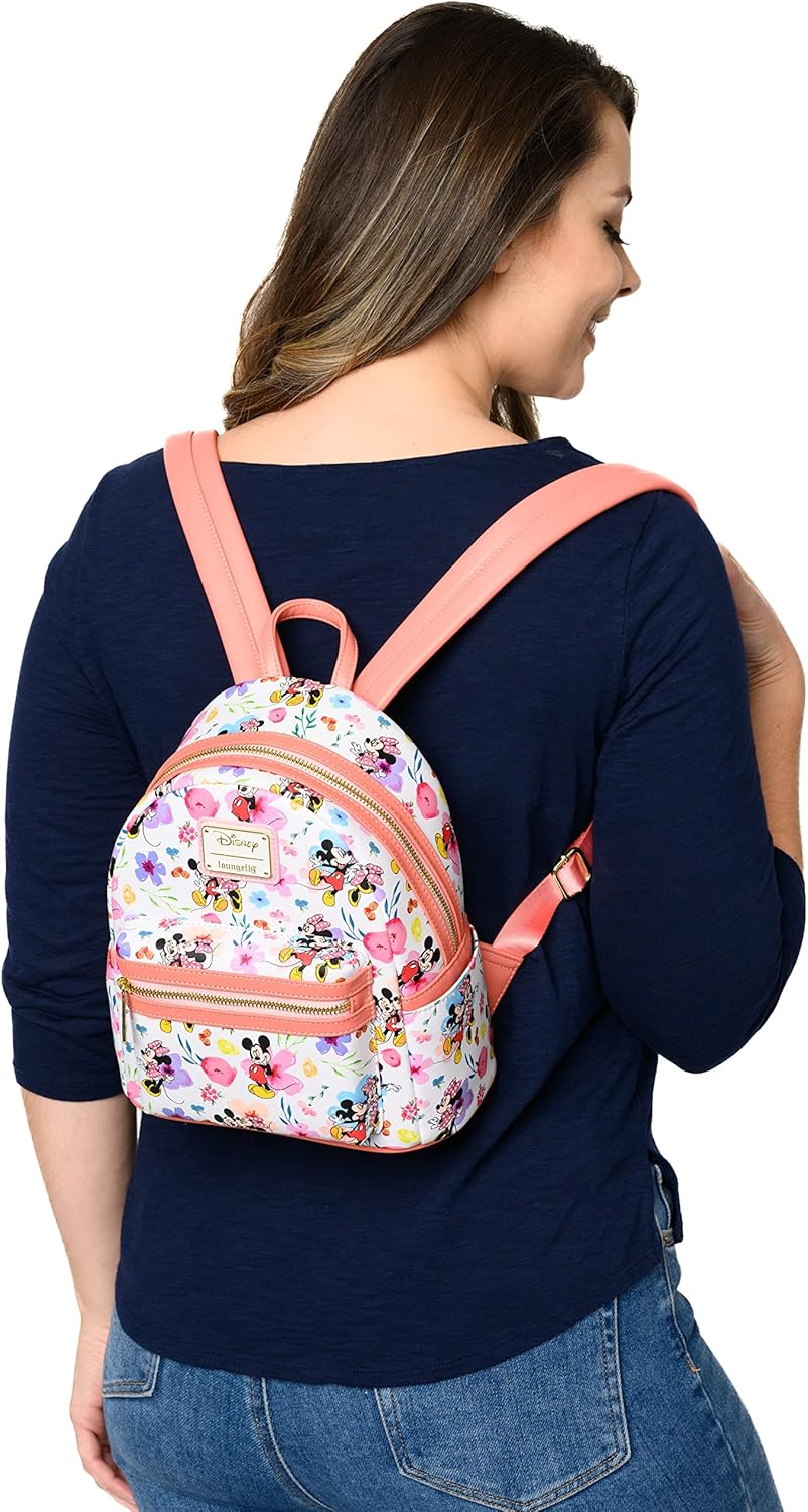 Loungefly Disney Mickey Minnie Mouse Mini Backpack Handbag AOP Floral
