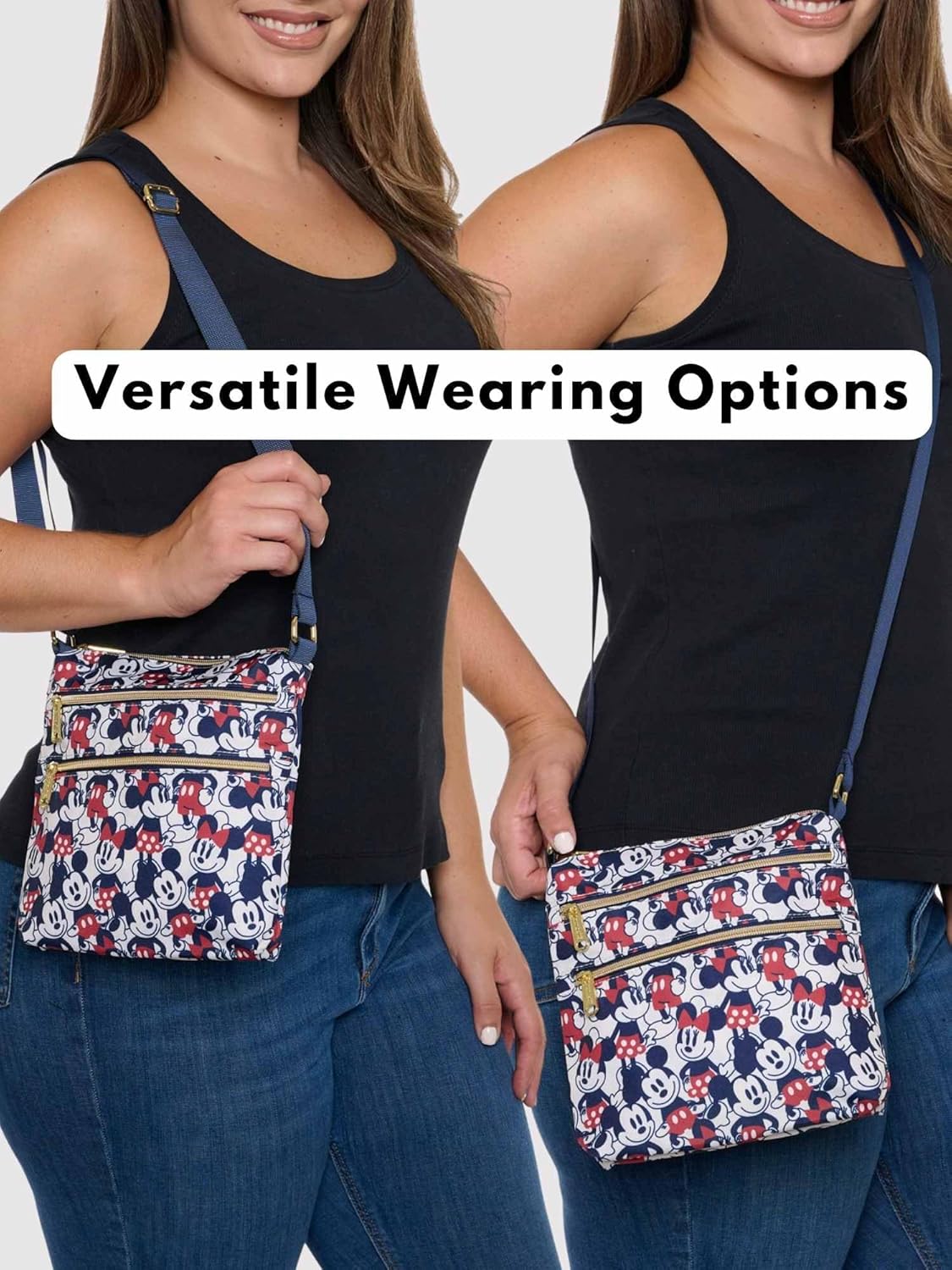 Loungefly Mickey and Minnie Mouse Crossbody Purse Women's Passport Bag Navy Nylon