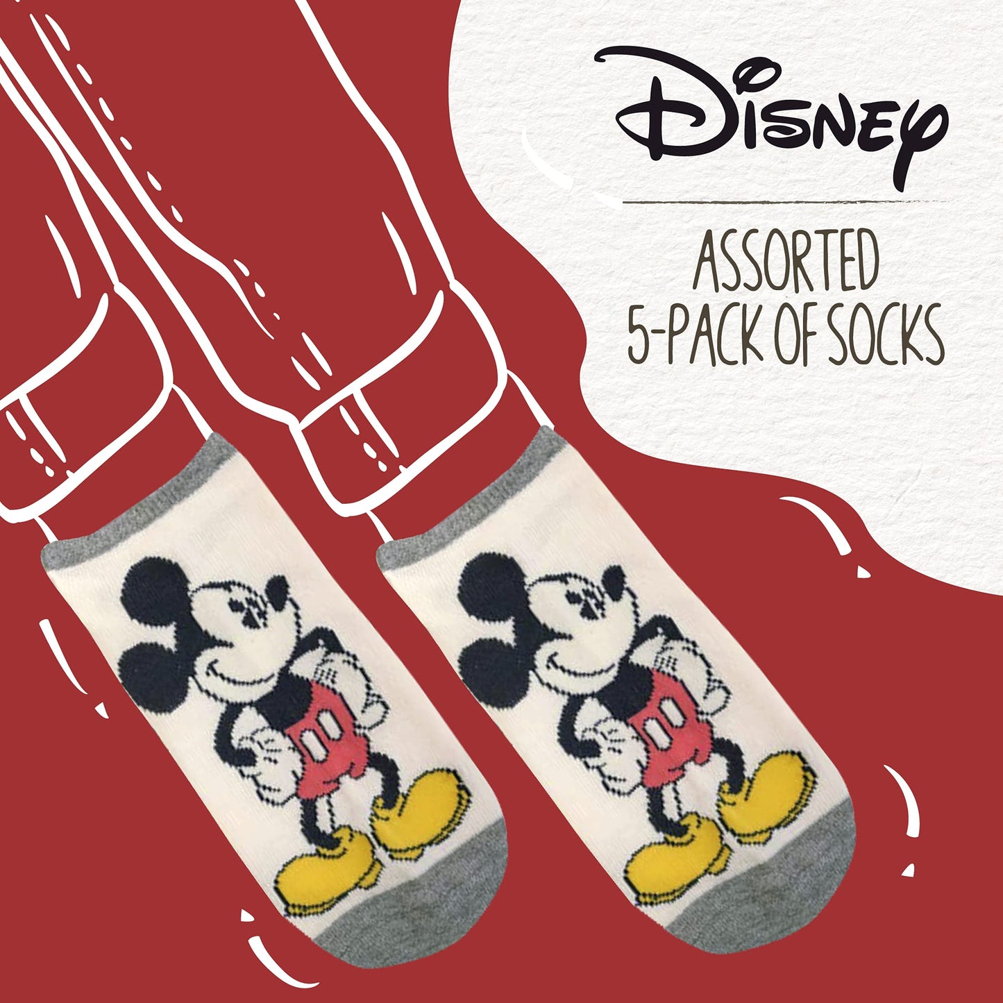 Disney Women's Mickey Mouse 5 Pack No Show Socks