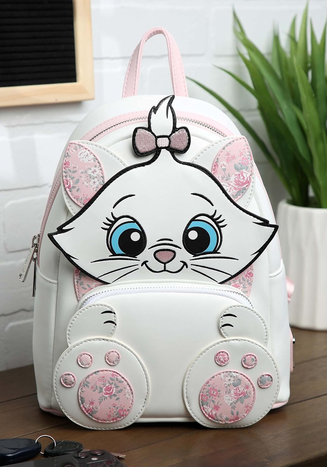 Loungefly Disney Marie Floral Footsy Womens Double Strap Shoulder Bag Backpack