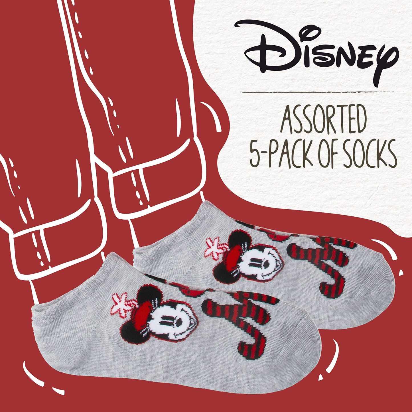 Disney Women's Mickey Mouse 5 Pack No Show Socks
