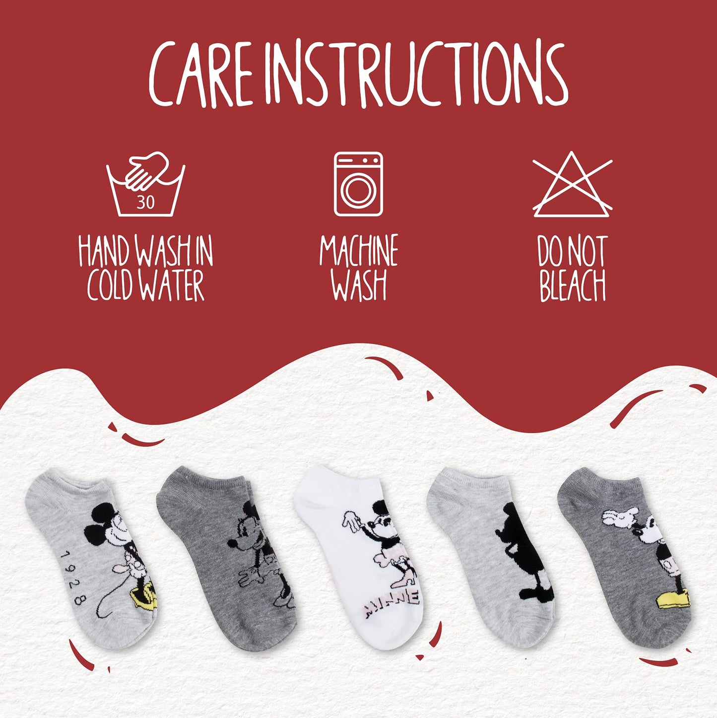 Disney Women's Mickey Mouse 5 Pack No Show Socks