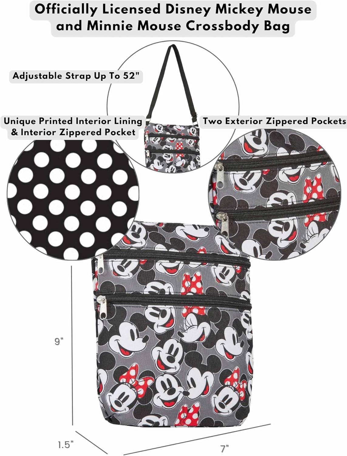 Disney Crossbody Bag Mickey & Minnie Mouse Travel Passport (Mickey Minnie Grey)