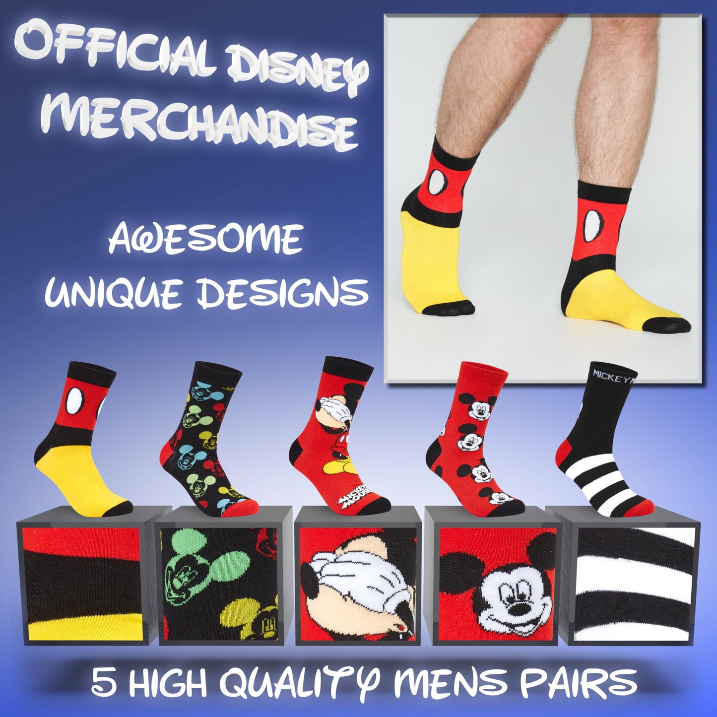 Disney Crew Socks for Men & Teens US Size 7–11, Pack of 5 Casual Socks, Star Wars Baby Yoda Monsters Inc, Cozy Gifts for Men
