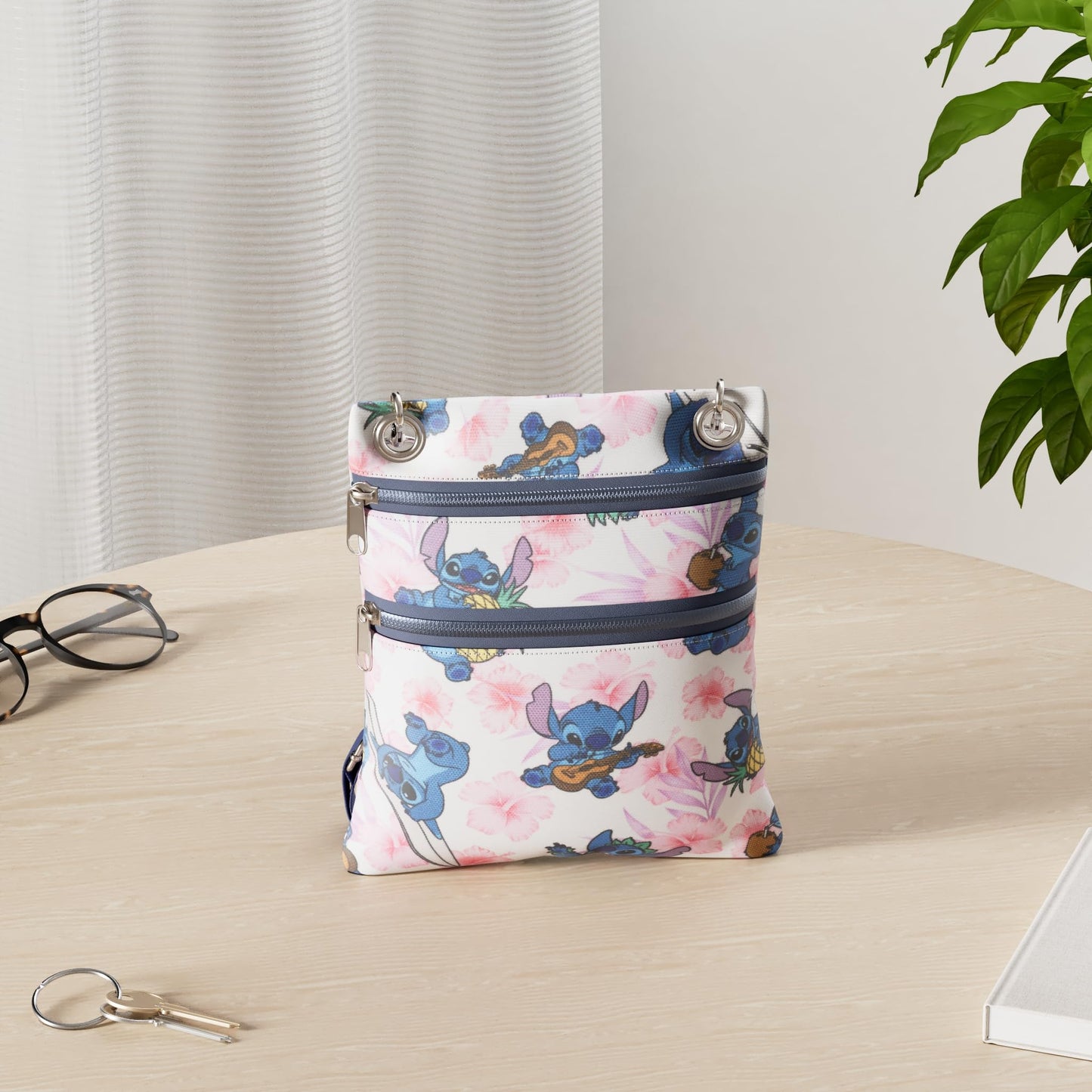 Disney Passport Bag Crossbody Travel Mickey Minnie Eeyore Stitch Cheshire All Over Print