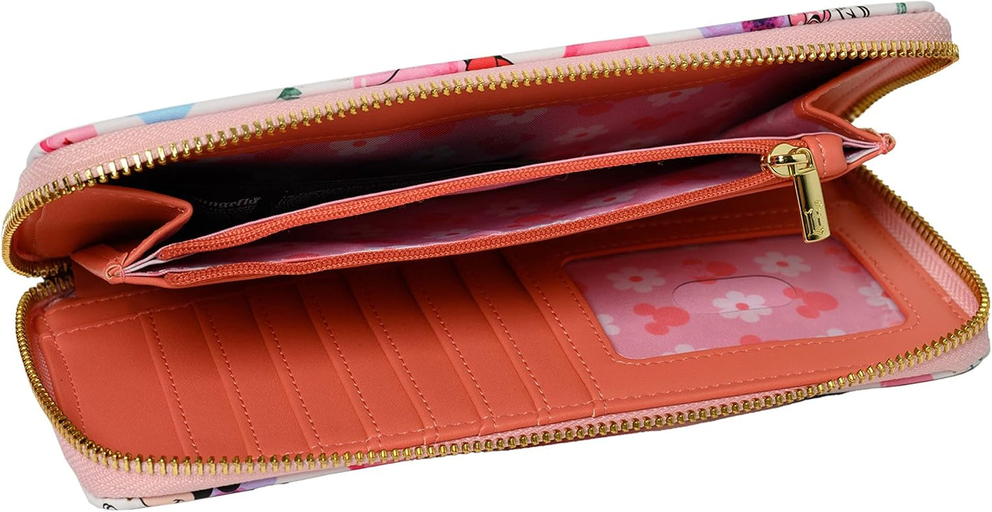 Loungefly Disney Mickey Minnie Mouse Wallet Zip Clutch AOP Floral Saffiano Faux Leather