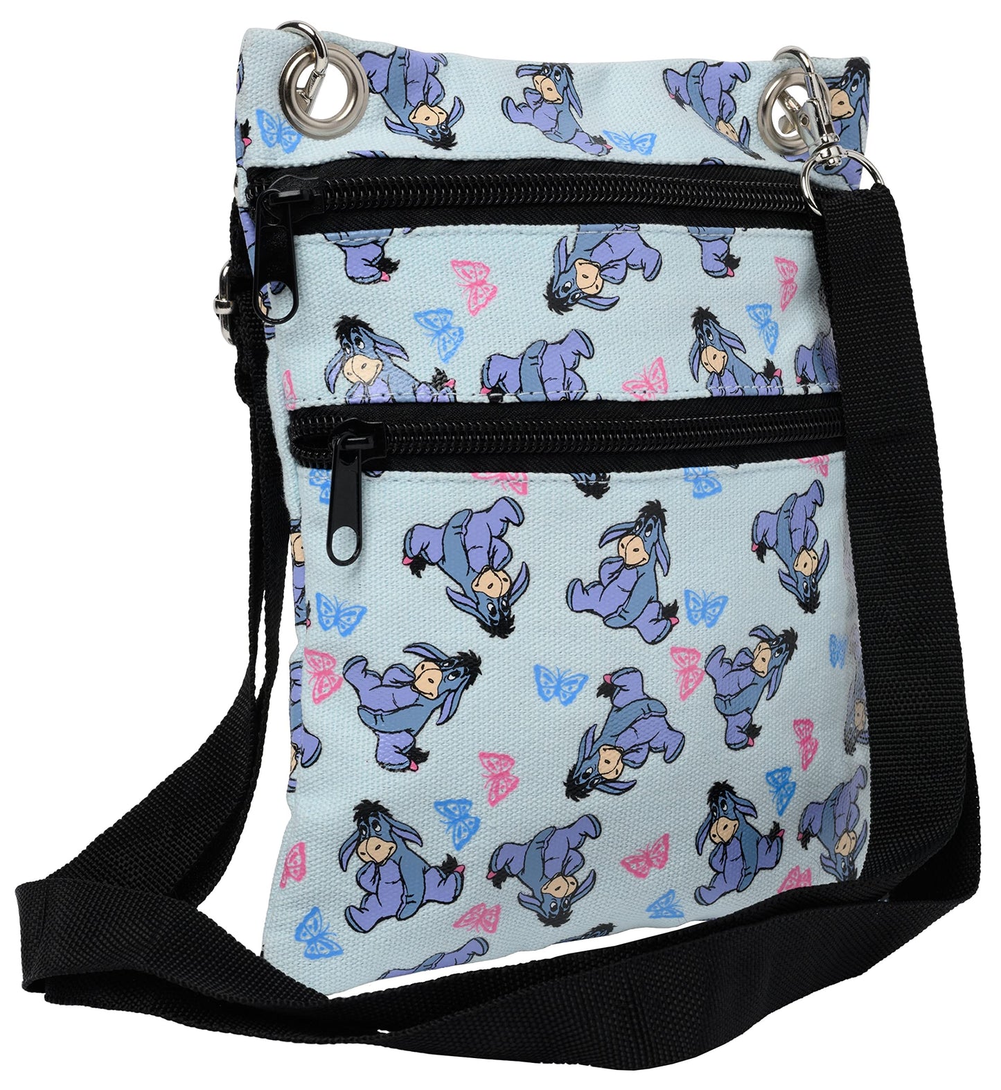 Disney Passport Bag Crossbody Travel Mickey Minnie Eeyore Stitch Cheshire All Over Print