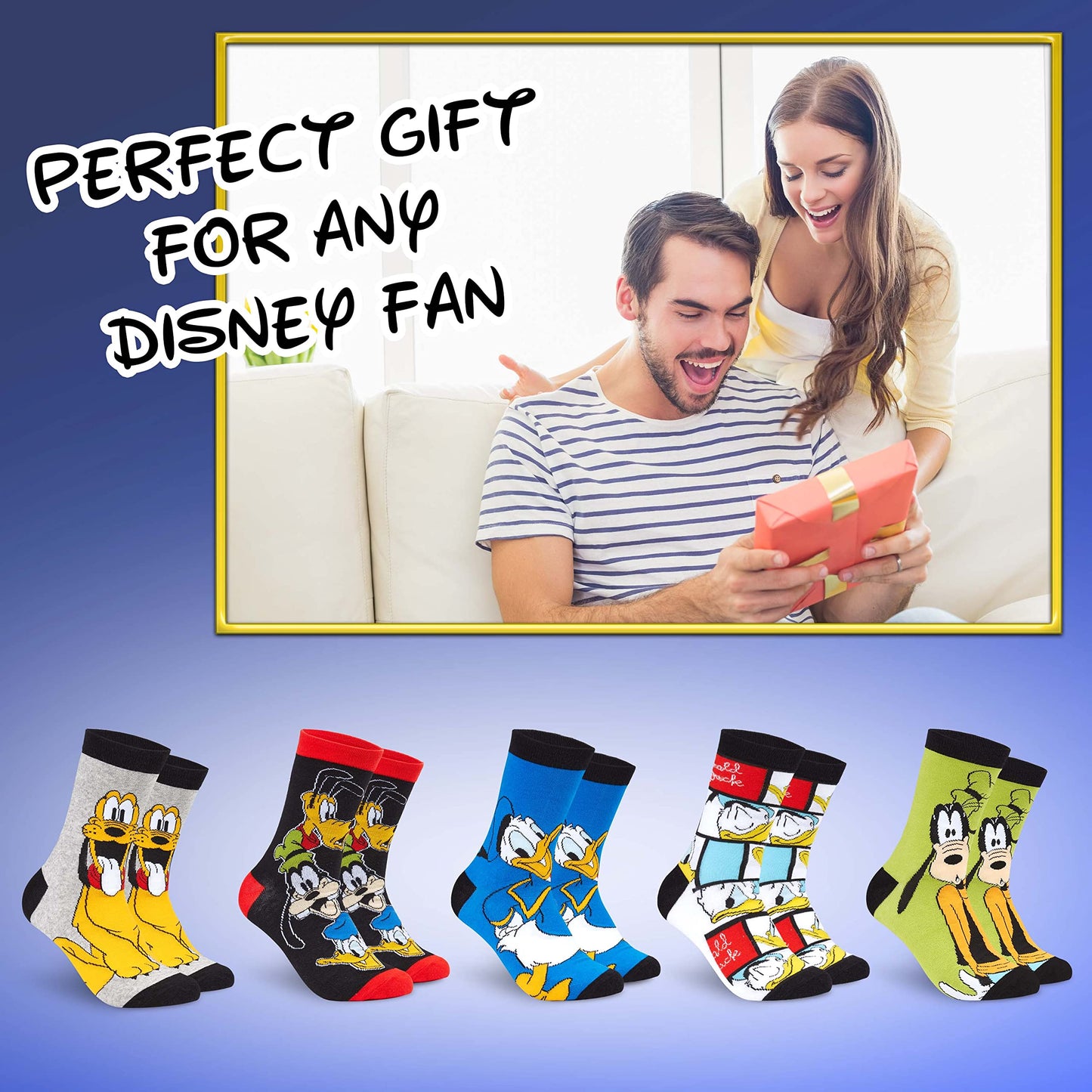 Disney Crew Socks for Men & Teens US Size 7–11, Pack of 5 Casual Socks, Star Wars Baby Yoda Monsters Inc, Cozy Gifts for Men