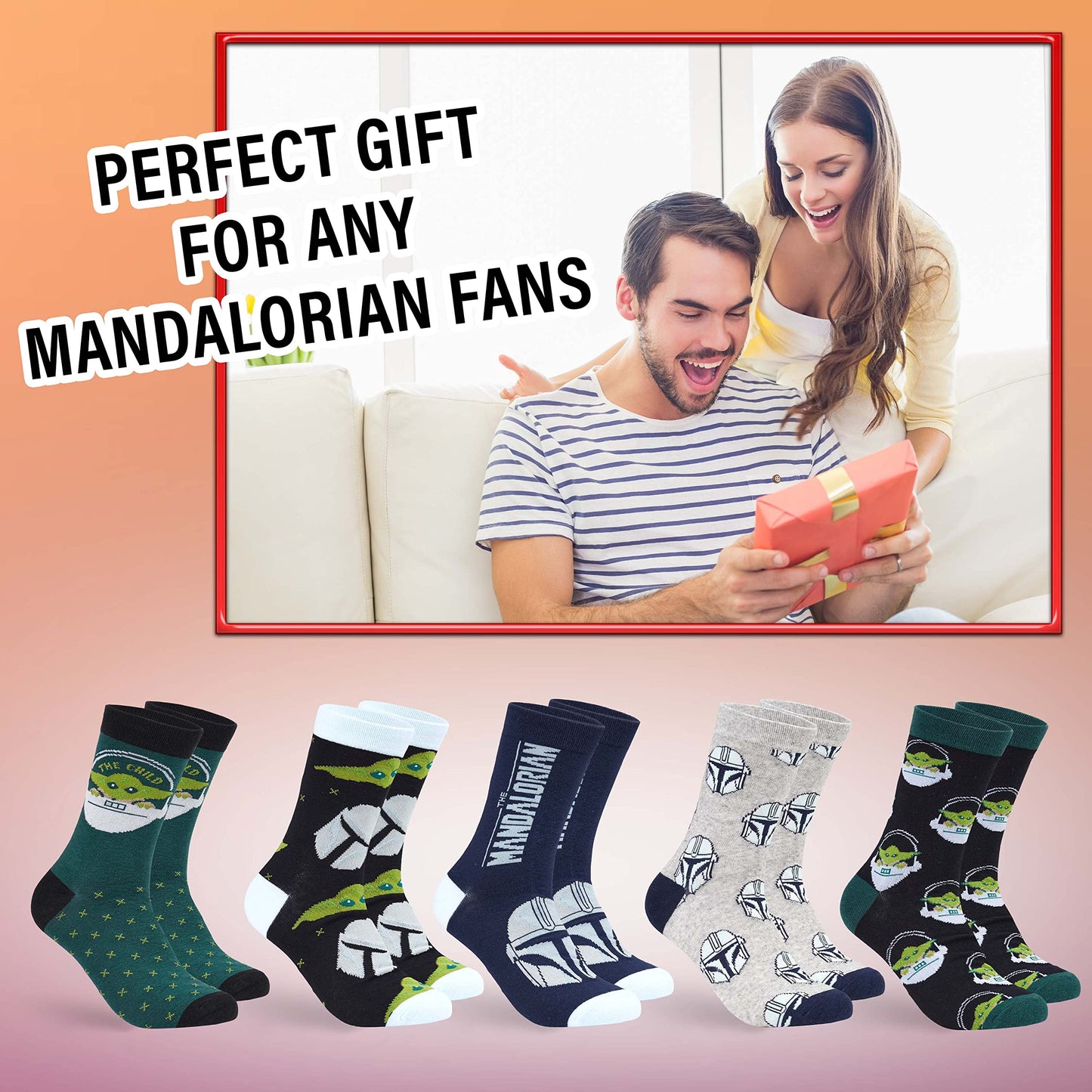 Disney Crew Socks for Men & Teens US Size 7–11, Pack of 5 Casual Socks, Star Wars Baby Yoda Monsters Inc, Cozy Gifts for Men