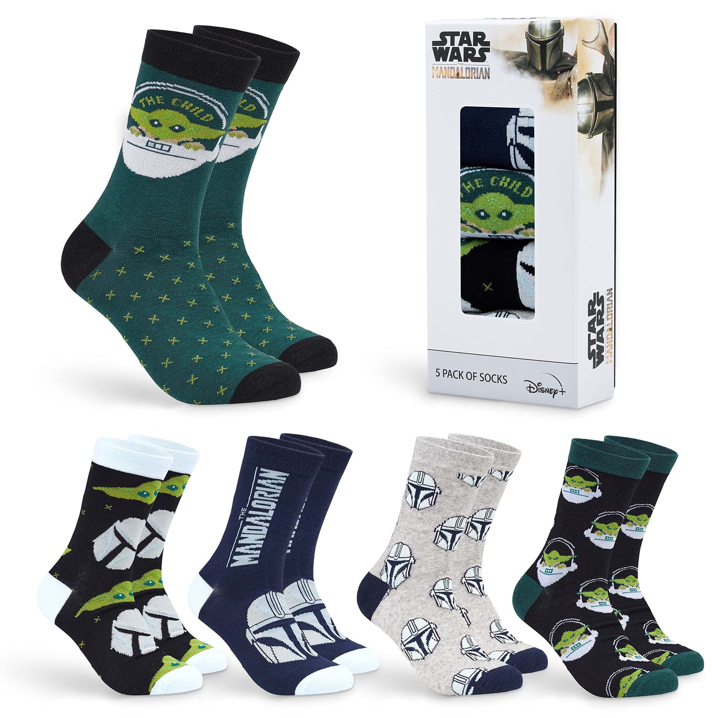 Disney Crew Socks for Men & Teens US Size 7–11, Pack of 5 Casual Socks, Star Wars Baby Yoda Monsters Inc, Cozy Gifts for Men