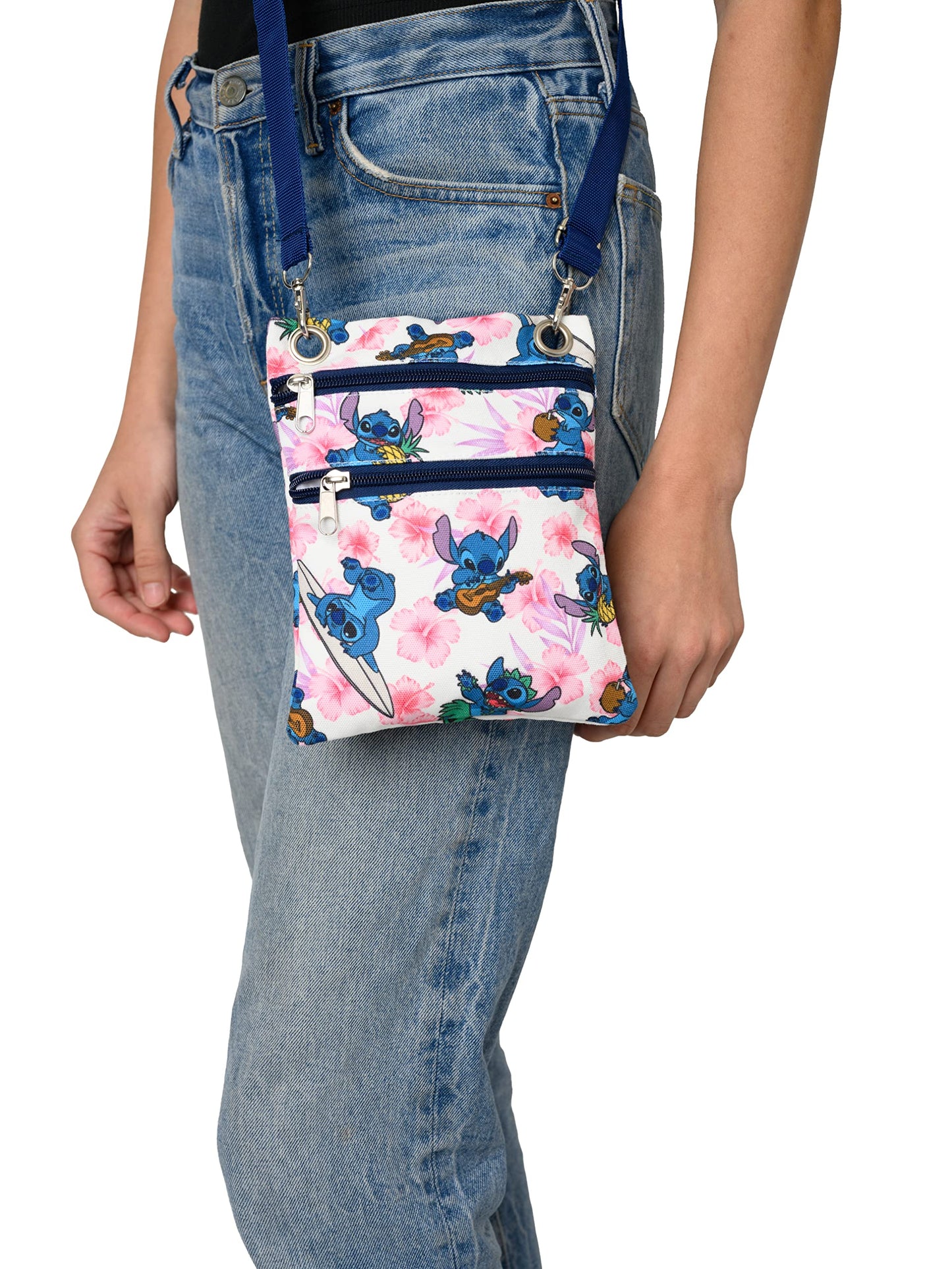 Disney Passport Bag Crossbody Travel Mickey Minnie Eeyore Stitch Cheshire All Over Print