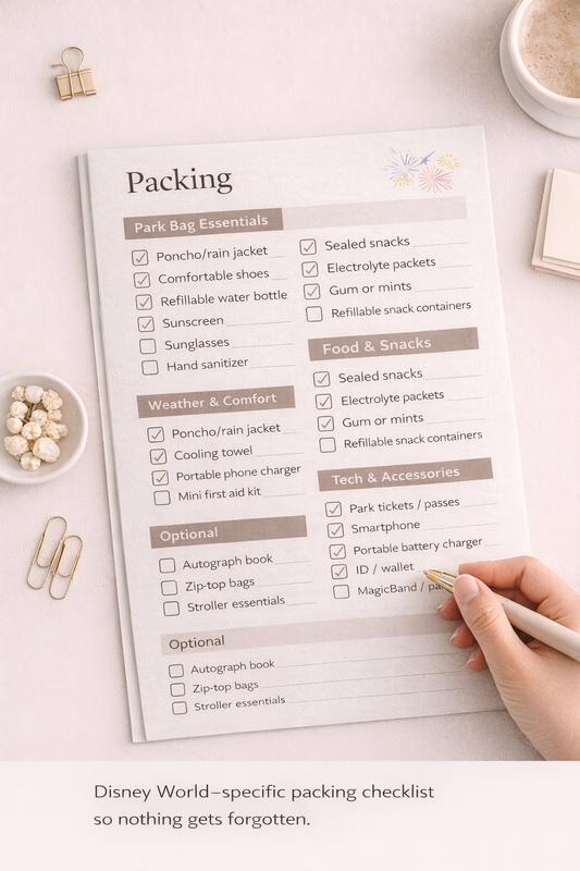 Disney World Park Day Packing Checklist